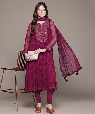 Fuchsia printed viscose kurta set 4