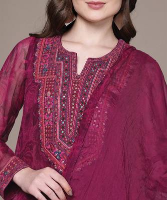 Fuchsia printed viscose kurta set 5