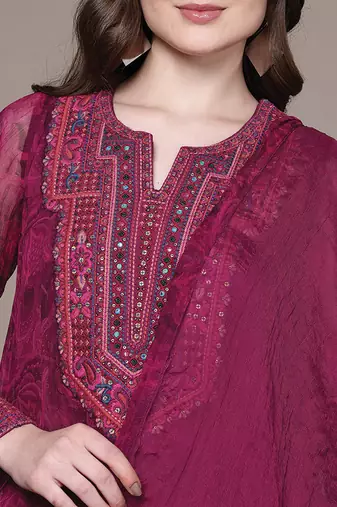 Fuchsia printed viscose kurta set