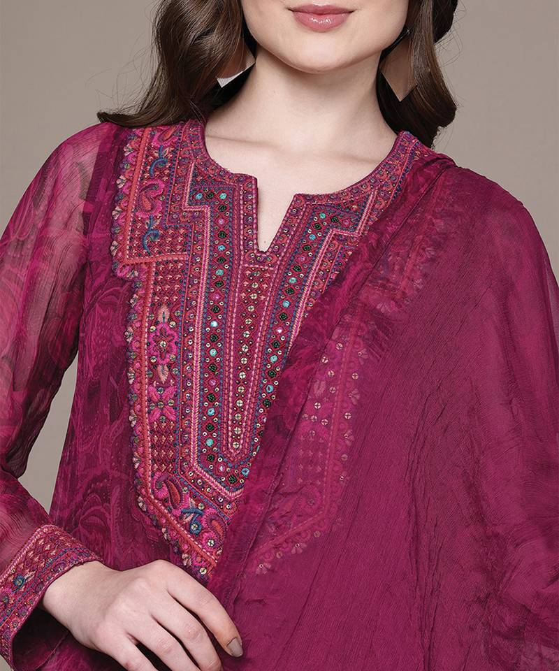 Fuchsia printed viscose kurta set