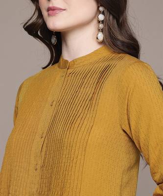 Yellow woven cotton blend kurta 5