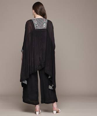 Black embroidered viscose kurta set 3