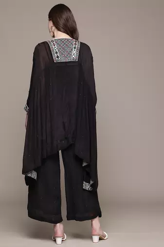 Black embroidered viscose kurta set