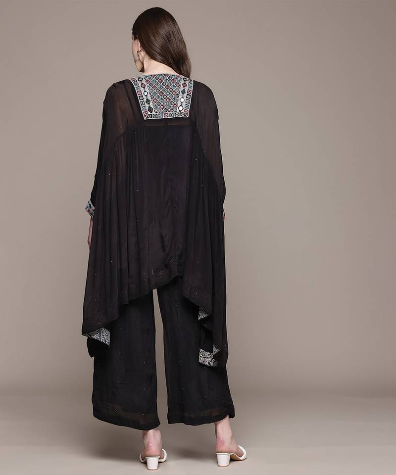 Black embroidered viscose kurta set