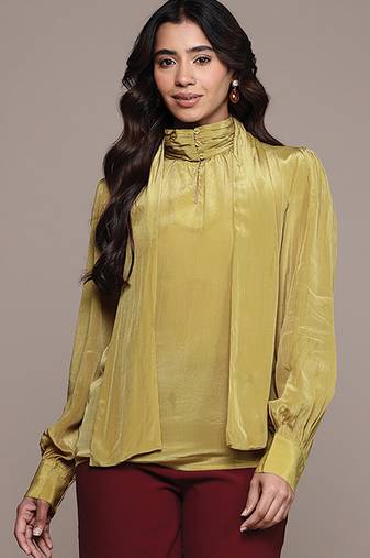 Mustard crepe full sleeves top