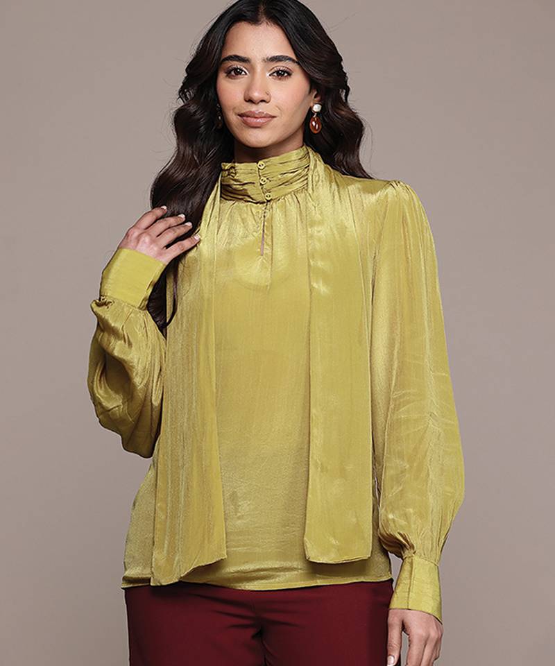 Mustard crepe full sleeves top