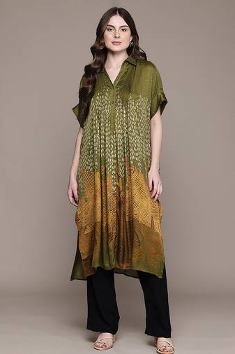 Green printed viscose long kurti