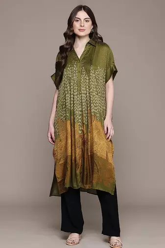 Green printed viscose long kurti