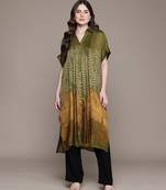 Green printed viscose long kurti