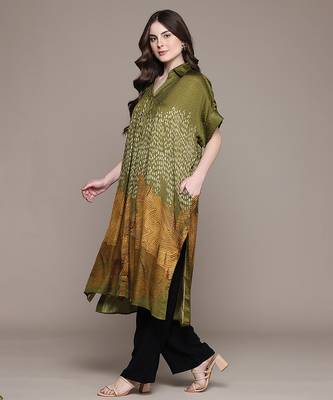 Green printed viscose long kurti 2