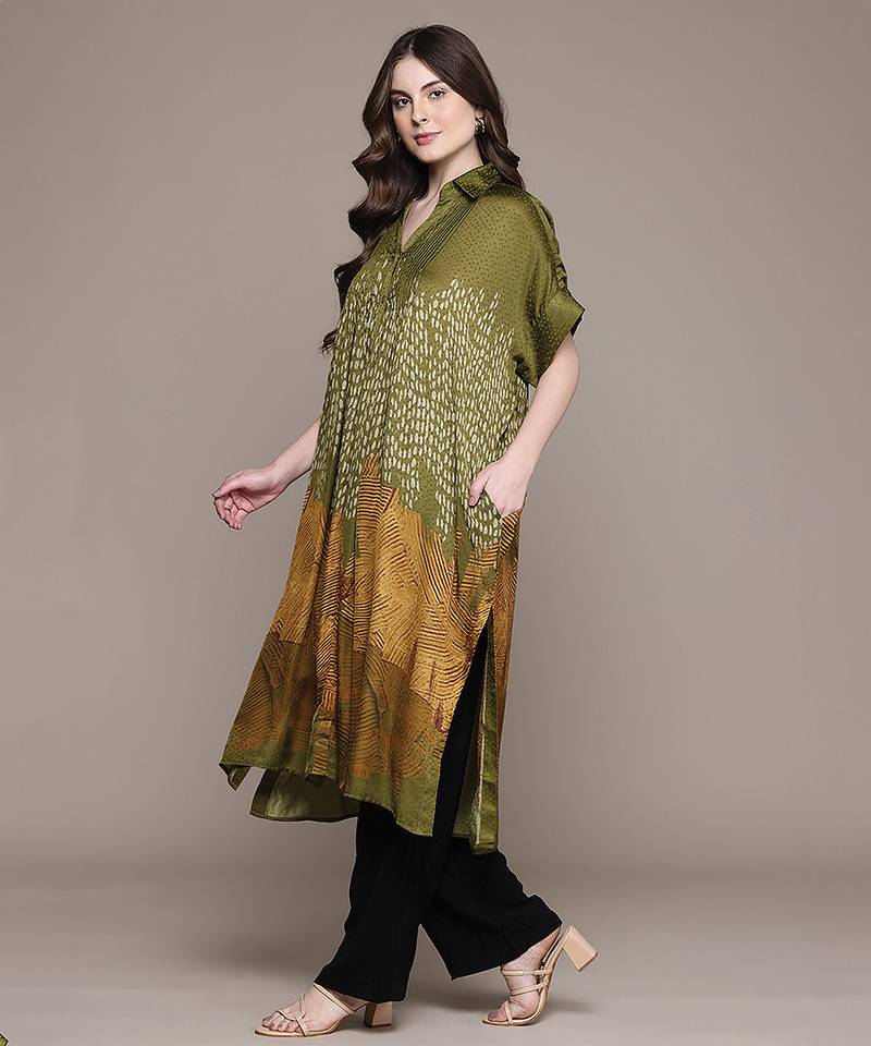 Green printed viscose long kurti