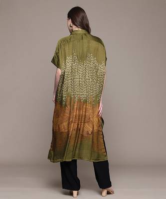 Green printed viscose long kurti 3