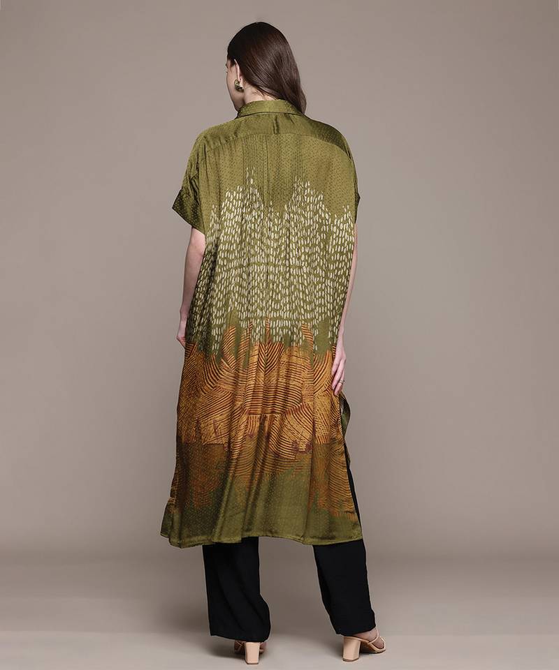 Green printed viscose long kurti