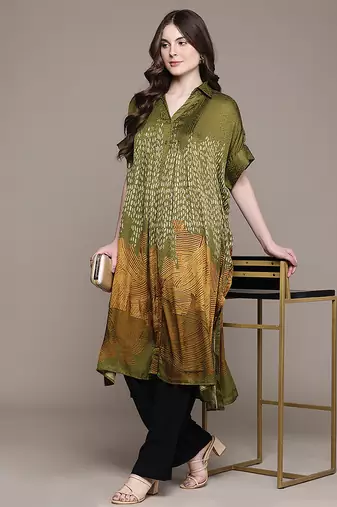 Green printed viscose long kurti