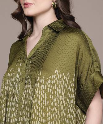 Green printed viscose long kurti 5
