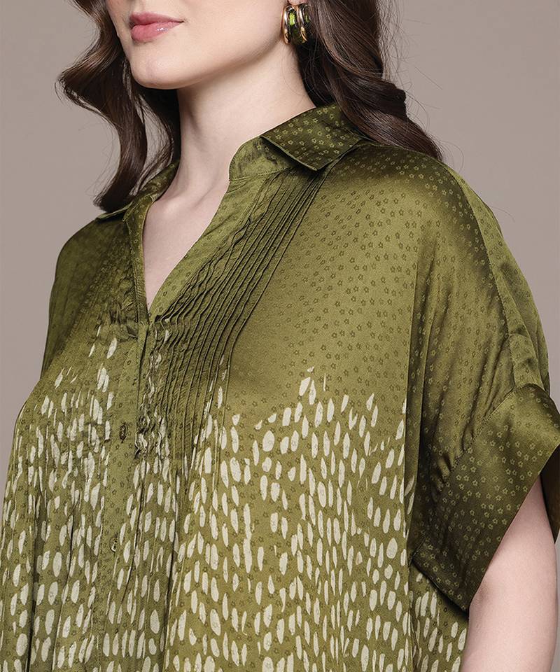 Green printed viscose long kurti