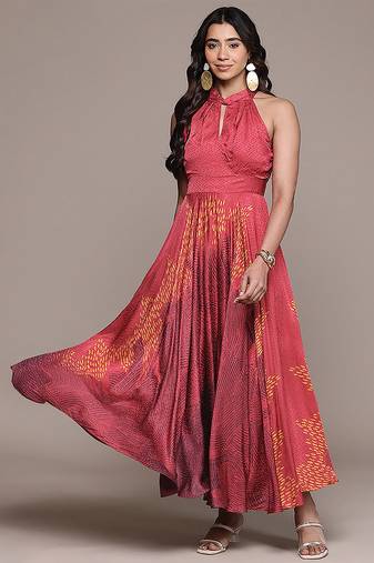 Red printed viscose dress