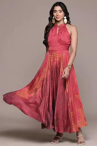 Red printed viscose dress