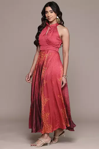 Red printed viscose dress
