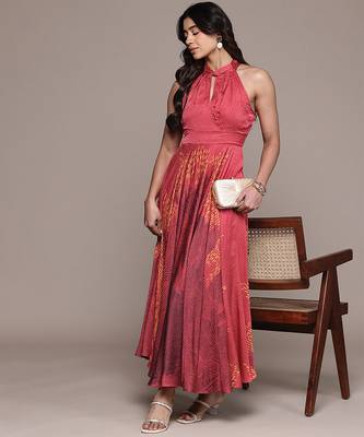 Red printed viscose dress 4