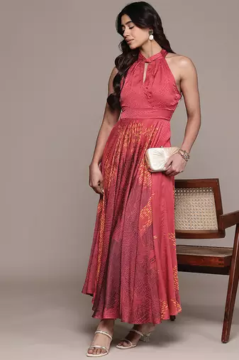 Red printed viscose dress