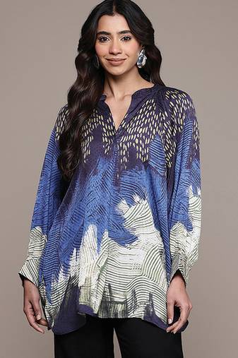 Blue printed viscose top