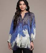 Blue printed viscose top