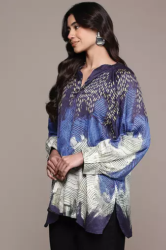Blue printed viscose top