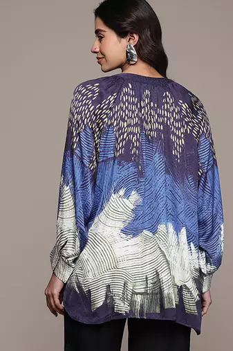 Blue printed viscose top