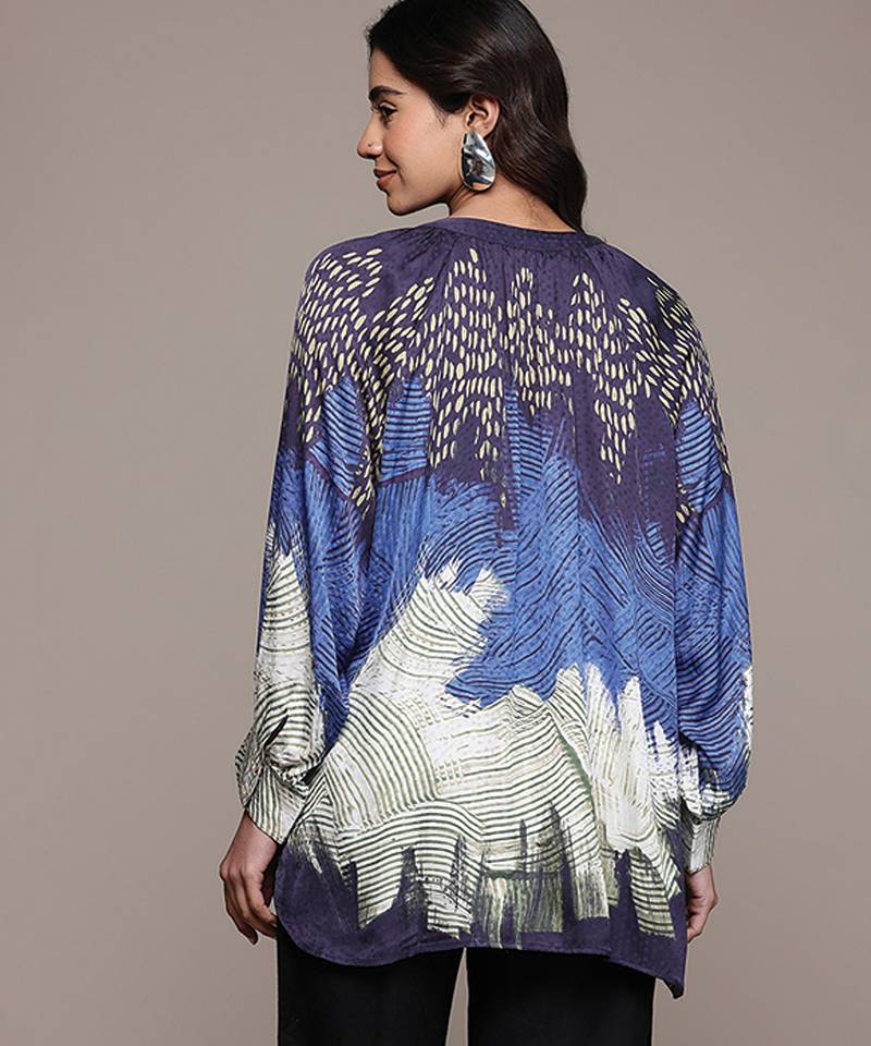 Blue printed viscose top