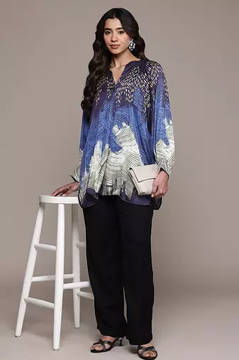 Blue printed viscose top