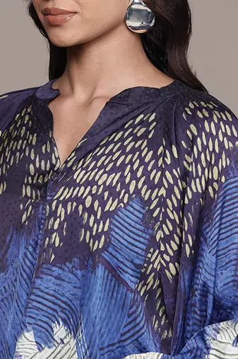 Blue printed viscose top