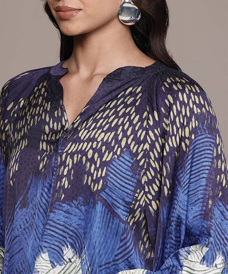 Blue printed viscose top