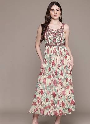 Cream printed chinon dress 1