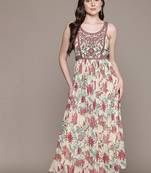 Cream printed chinon dress