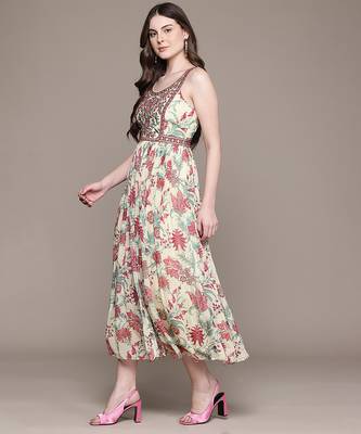 Cream printed chinon dress 2