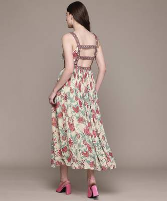 Cream printed chinon dress 3