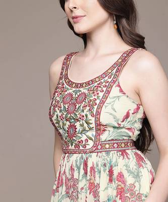 Cream printed chinon dress 5