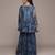 Blue printed chiffon sharara set