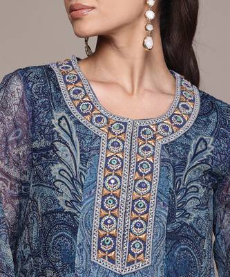 Blue printed chiffon sharara set 5
