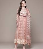 Pink printed chiffon kurta set