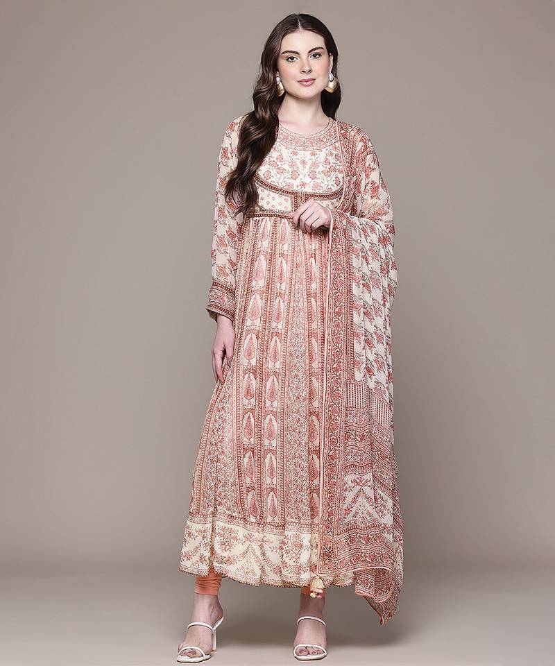 Pink printed chiffon kurta set