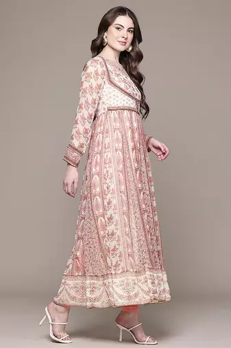 Pink printed chiffon kurta set