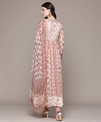 Pink printed chiffon kurta set 3