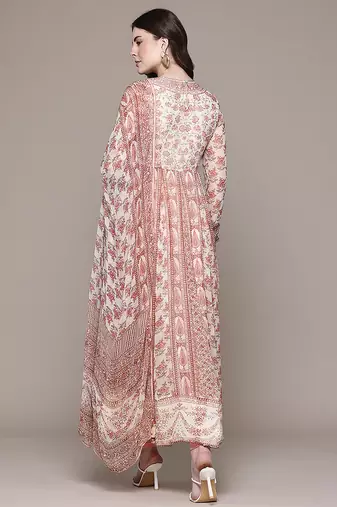 Pink printed chiffon kurta set