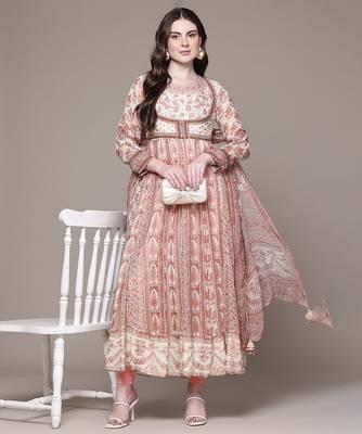 Pink printed chiffon kurta set 4