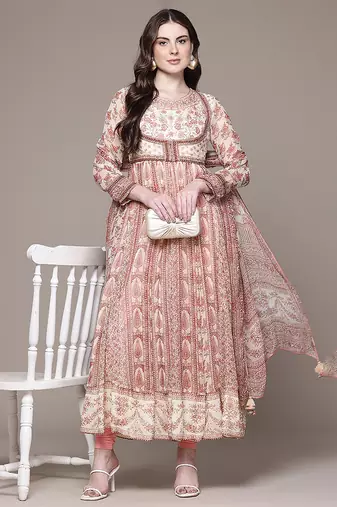 Pink printed chiffon kurta set