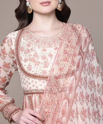 Pink printed chiffon kurta set 5