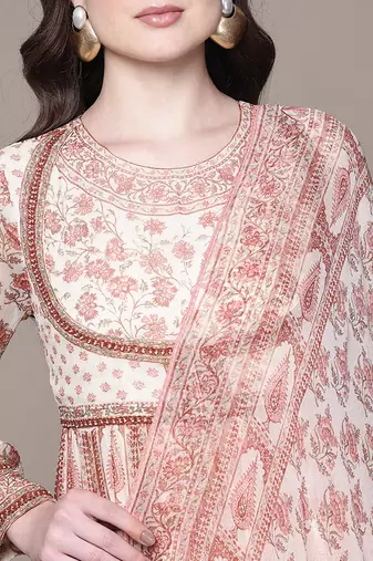 Pink printed chiffon kurta set