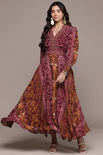 Fuchsia printed crepe dress